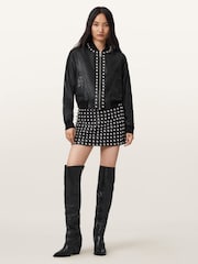 AllSaints Black Orten Wilder Leather Bomber Jacket - Image 3 of 8