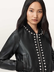 AllSaints Black Orten Wilder Leather Bomber Jacket - Image 4 of 8