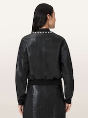 AllSaints Black Orten Wilder Leather Bomber Jacket - Image 5 of 8