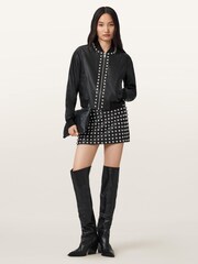 AllSaints Black Orten Wilder Leather Bomber Jacket - Image 6 of 8