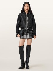 AllSaints Black Orten Wilder Leather Bomber Jacket - Image 7 of 8