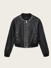 AllSaints Black Orten Wilder Leather Bomber Jacket - Image 8 of 8