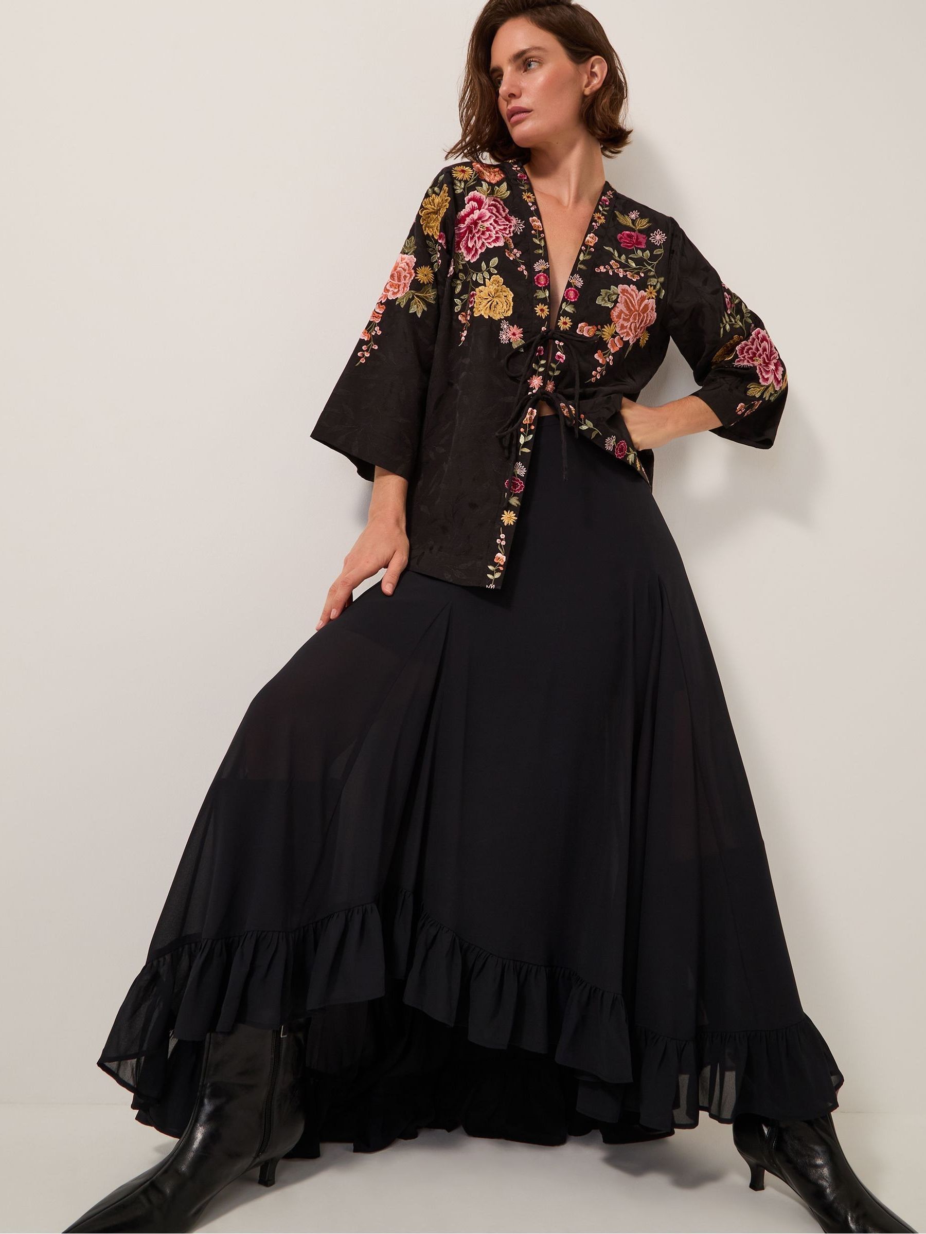 Buy Monsoon Black Maggie Tie-Front Embroidered Kimono Cover-Up