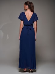 Jolie Moi Blue Pleated Frill Detail Chiffon Maxi Dress - Image 5 of 6