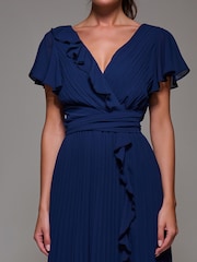 Jolie Moi Blue Pleated Frill Detail Chiffon Maxi Dress - Image 6 of 6