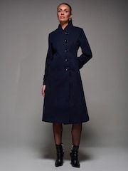 Jolie Moi Blue Asymmetric Button Detail Fit & Flare Coat - Image 4 of 6