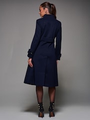 Jolie Moi Blue Asymmetric Button Detail Fit & Flare Coat - Image 5 of 6