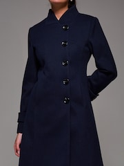 Jolie Moi Blue Asymmetric Button Detail Fit & Flare Coat - Image 6 of 6