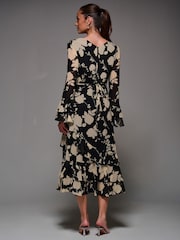 Jolie Moi Black Long Sleeve Frill Chiffon Midaxi Dress - Image 5 of 6