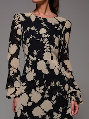 Jolie Moi Black Long Sleeve Frill Chiffon Midaxi Dress - Image 6 of 6