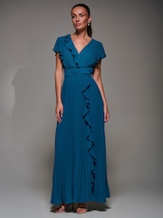 Jolie Moi Green Pleated Frill Detail Chiffon Maxi Dress - Image 4 of 6