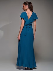 Jolie Moi Green Pleated Frill Detail Chiffon Maxi Dress - Image 5 of 6