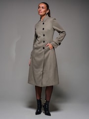 Jolie Moi Green Asymmetric Button Detail Fit & Flare Coat - Image 3 of 6