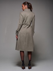 Jolie Moi Green Asymmetric Button Detail Fit & Flare Coat - Image 5 of 6