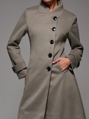 Jolie Moi Green Asymmetric Button Detail Fit & Flare Coat - Image 6 of 6