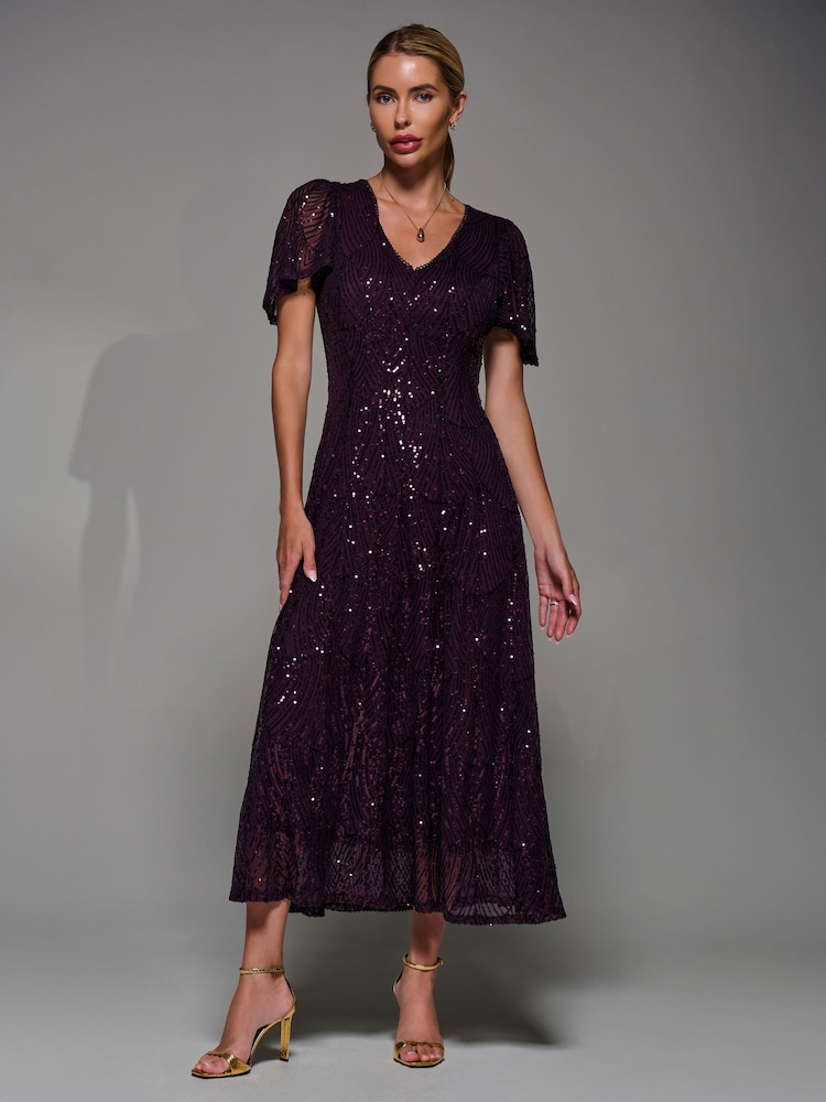 Buy Jolie Moi Red Sequin Angel Sleeve Fit & Flare Midaxi Dress from Next USA