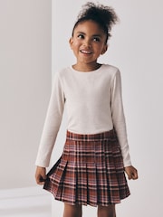 Orange/Brown Check Pleated Skirt (3-16yrs) - Image 2 of 4