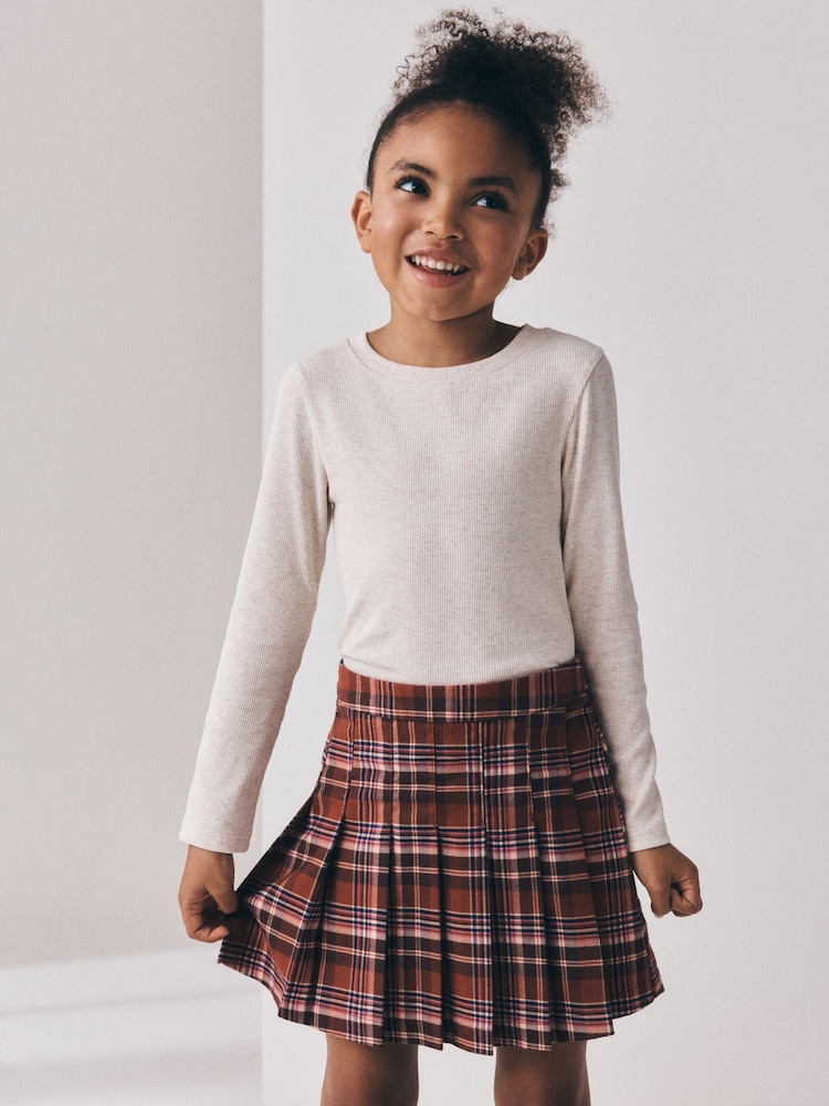 Orange/Brown Check Pleated Skirt (3-16yrs) - Image 2 of 4 Orange/Brown Check Pleated Skirt (3-16yrs) - Image 2 of 4