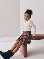 Orange/Brown Check Pleated Skirt (3-16yrs) - Image 4 of 4
