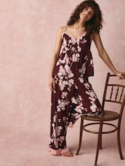 Bath & Body Works Berry Red Japanese Cherry Blossom Frill Cami Pyjamas Set - Image 2 of 12