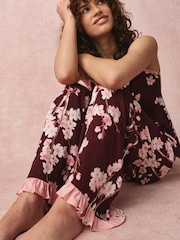 Bath & Body Works Berry Red Japanese Cherry Blossom Frill Cami Pyjamas Set - Image 5 of 12