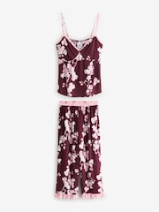 Bath & Body Works Berry Red Japanese Cherry Blossom Frill Cami Pyjamas Set - Image 8 of 12