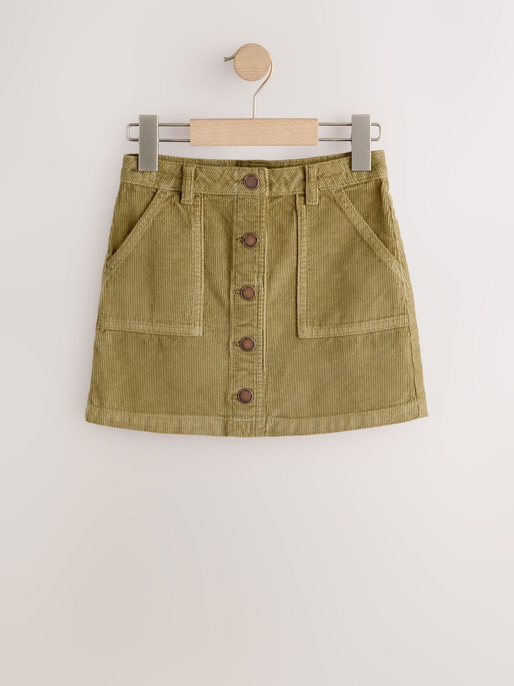 Khaki Green Cord Button Front Detail Skirt (3-16yrs) - Image 1 of 4