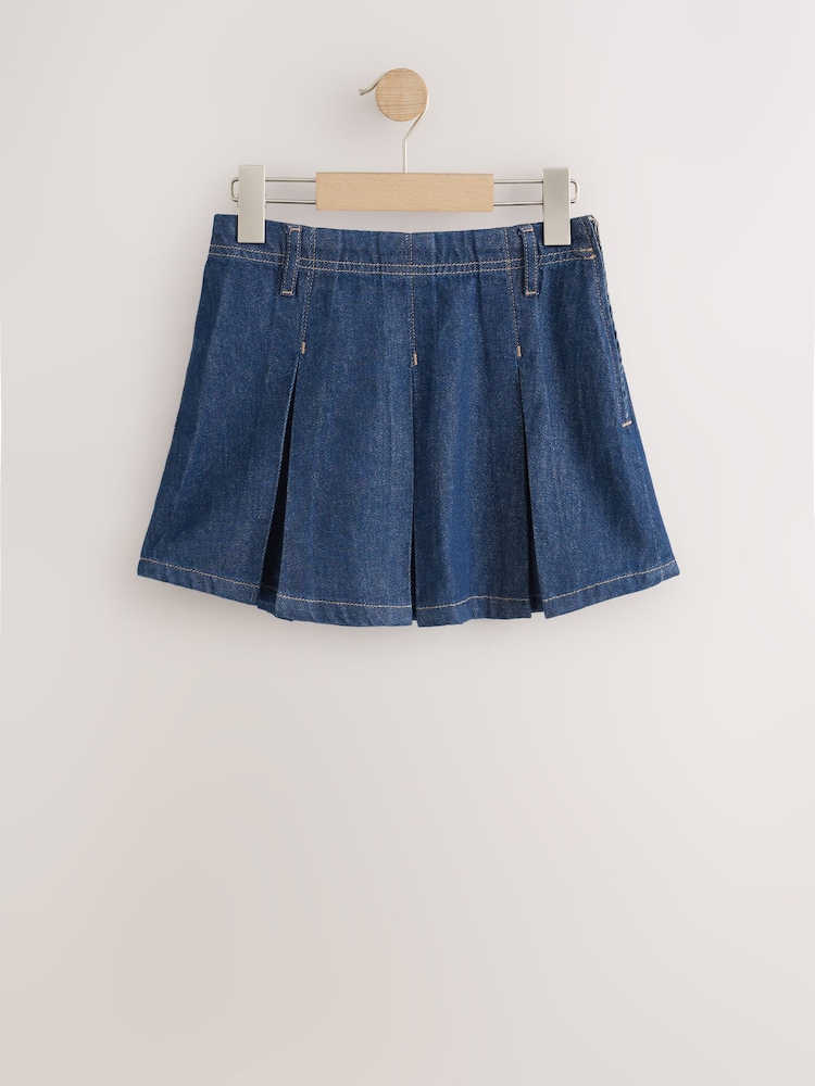 Dark Wash Pleated Denim Skirt (3-16yrs) - Image 1 of 4 Dark Wash Pleated Denim Skirt (3-16yrs) - Image 1 of 4