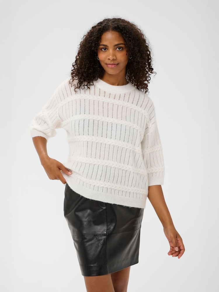 Kaffe White 3/4 Sleeve Knit Jumper - Image 1 of 6