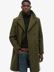 Superdry Green The Merchant Store Wool Long Coat - Image 1 of 6