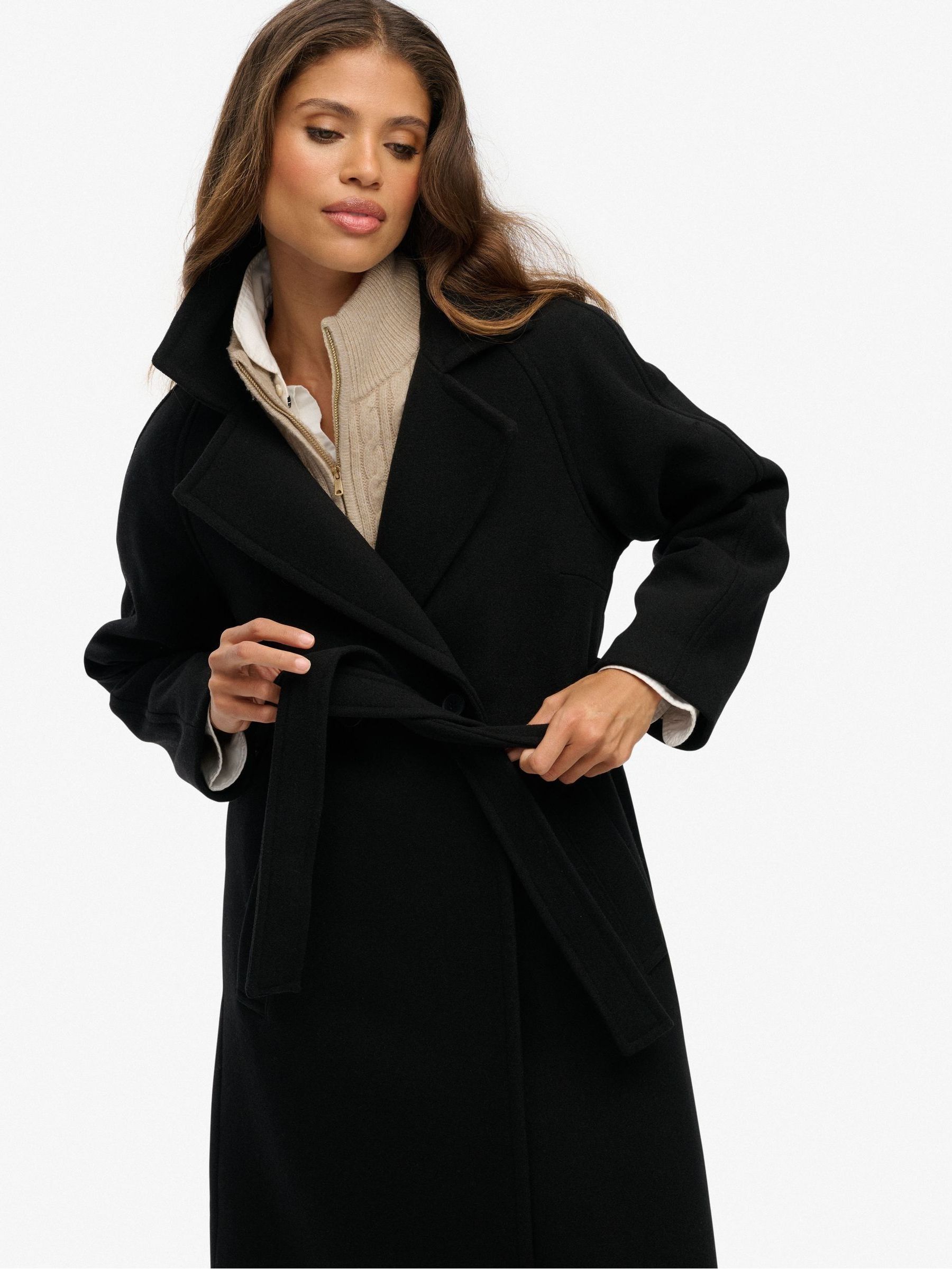 Buy Superdry Black Relaxed Long Wool Coat from the Next UK online shop