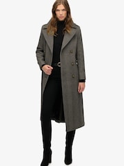 Superdry Black Double Breasted Wool Blend Coat - Image 1 of 8