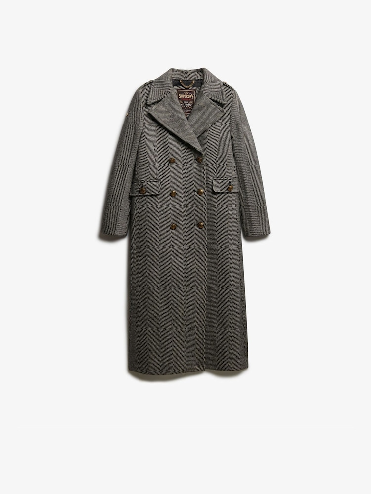 Superdry Black Double Breasted Wool Blend Coat - Image 8 of 8