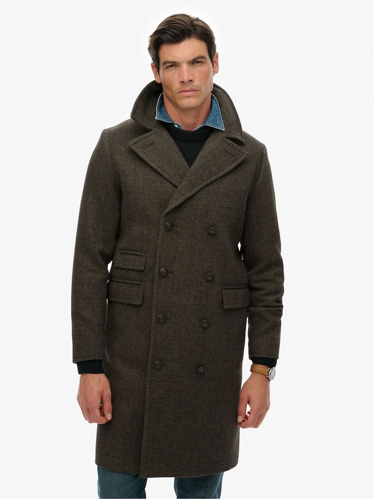 Superdry Brown The Merchant Store - Wool Long Coat - Image 2 of 7 Superdry Brown The Merchant Store - Wool Long Coat - Image 2 of 7