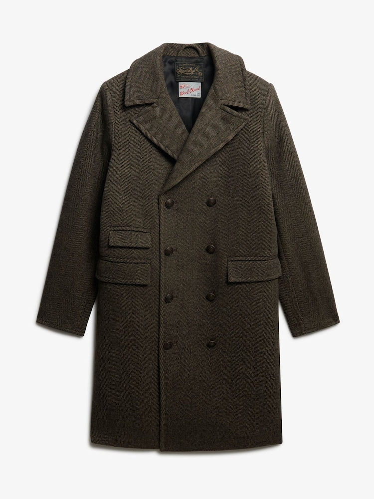 Superdry Brown The Merchant Store - Wool Long Coat - Image 7 of 7 Superdry Brown The Merchant Store - Wool Long Coat - Image 7 of 7