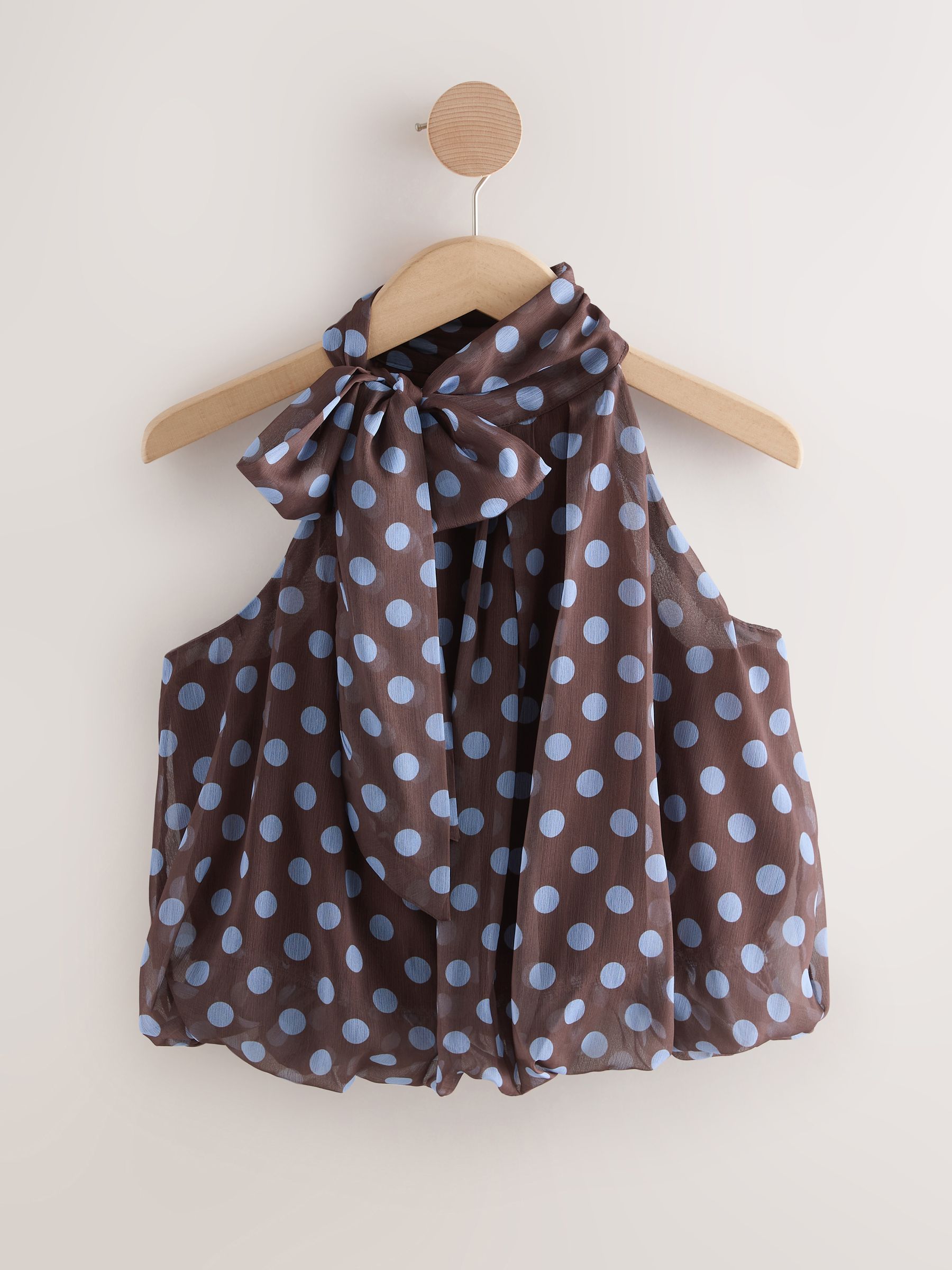Buy Chocolate Brown/Blue Polka Dot Bubblehem Tie Neck Sleeveless