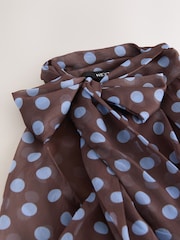Chocolate Brown/Blue Polka Dot Bubblehem Tie Neck Sleeveless Top - Image 7 of 8