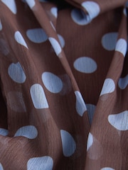 Chocolate Brown/Blue Polka Dot Bubblehem Tie Neck Sleeveless Top - Image 8 of 8