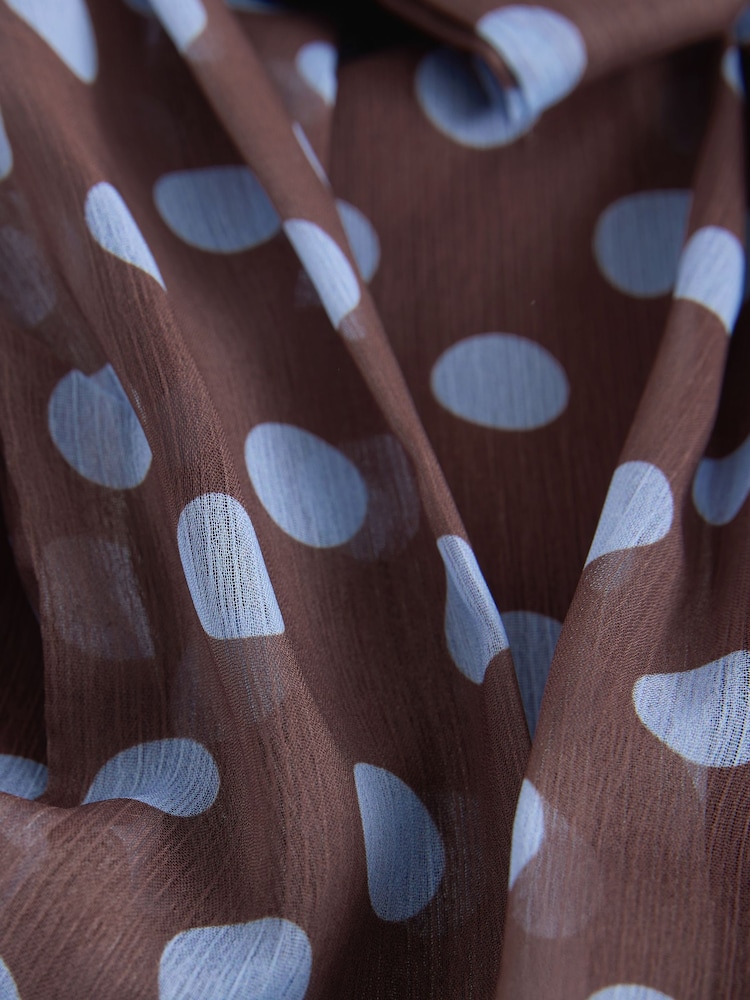 Chocolate Brown/Blue Polka Dot Bubblehem Tie Neck Sleeveless Top - Image 8 of 8 Chocolate Brown/Blue Polka Dot Bubblehem Tie Neck Sleeveless Top - Image 8 of 8
