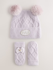Baker by Ted Baker Double Pom Eared Hat and Mittens Set - Εικόνα 1 του 5