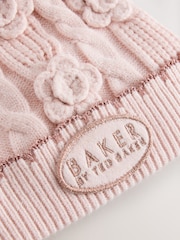 Baker by Ted Baker Pink Corsage Knitted Hat and Mittens Set - Image 2 of 5