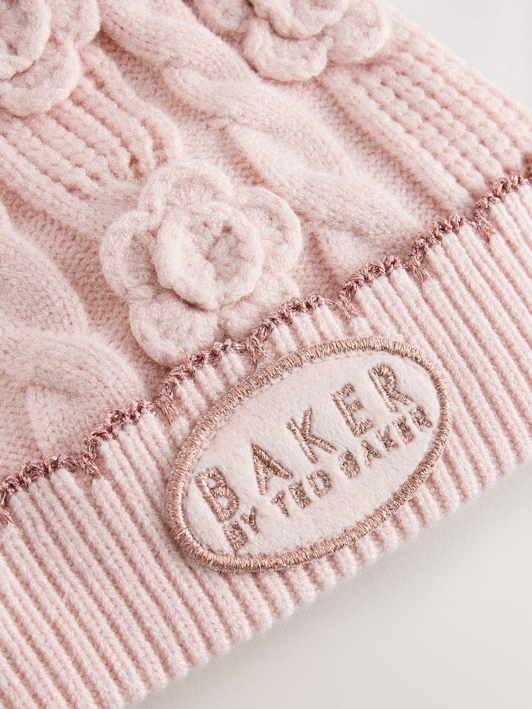 Baker by Ted Baker Pink Corsage Knitted Hat and Mittens Set - Image 2 of 5 Baker by Ted Baker Pink Corsage Knitted Hat and Mittens Set - Image 2 of 5