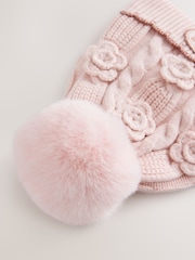 Baker by Ted Baker Pink Corsage Knitted Hat and Mittens Set - Image 3 of 5