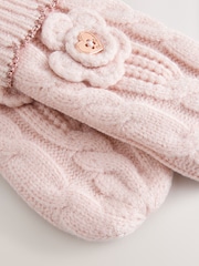 Baker by Ted Baker Pink Corsage Knitted Hat and Mittens Set - Image 5 of 5