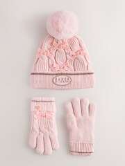 Baker by Ted Baker 蝴蝶结针织毛球帽和手套套装 - 图片1 / 5