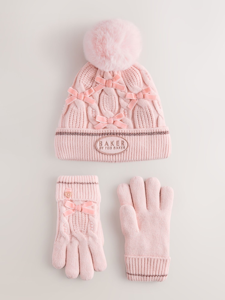 Baker by Ted Baker 蝴蝶结针织毛球帽和手套套装 - 图片1 / 5