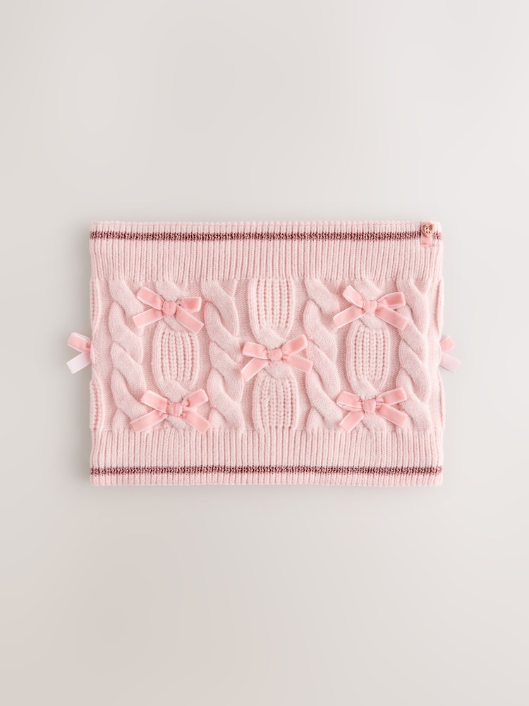 Baker by Ted Baker Pink Bow Knitted Snood Scarves - Image 1 of 5 Baker by Ted Baker Pink Bow Knitted Snood Scarves - Image 1 of 5