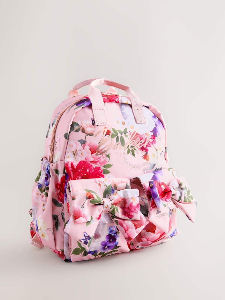 Baker by Ted Baker Back to School Pink Floral Bow Backpack - Image 2 of 7 Baker by Ted Baker Back to School Pink Floral Bow Backpack - Image 2 of 7