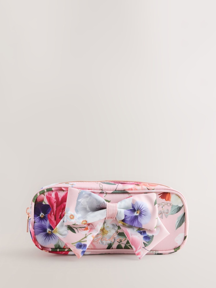 Baker by Ted Baker Back to School Pink Floral Bow Pencil Case - Image 1 of 6