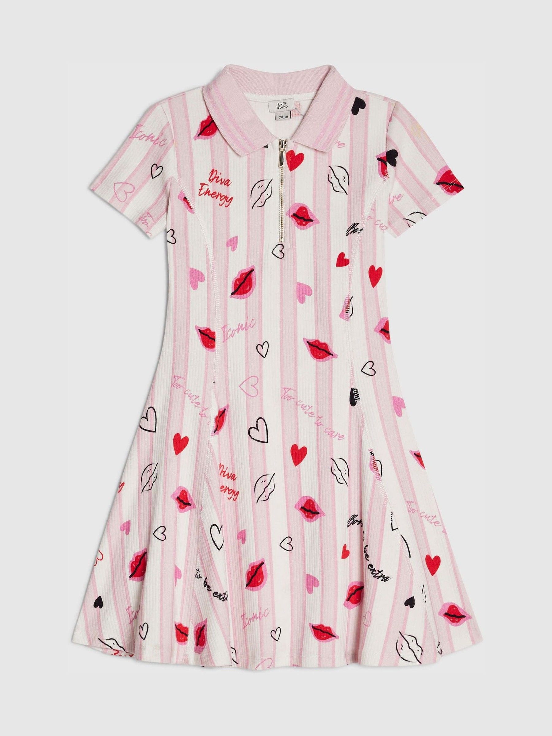 river island pink polka dot dress Buy River Island Pink Stripe Lip & Hearts Print Polo Dress from Next USA